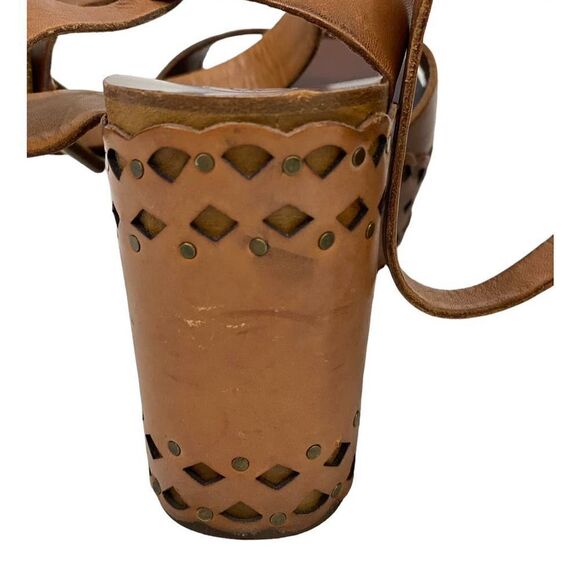 ASH Brown Leather Wedge Sandals Boho Studded Ankle Strap Women's Size 39 / US 8 - Picture 8 of 14